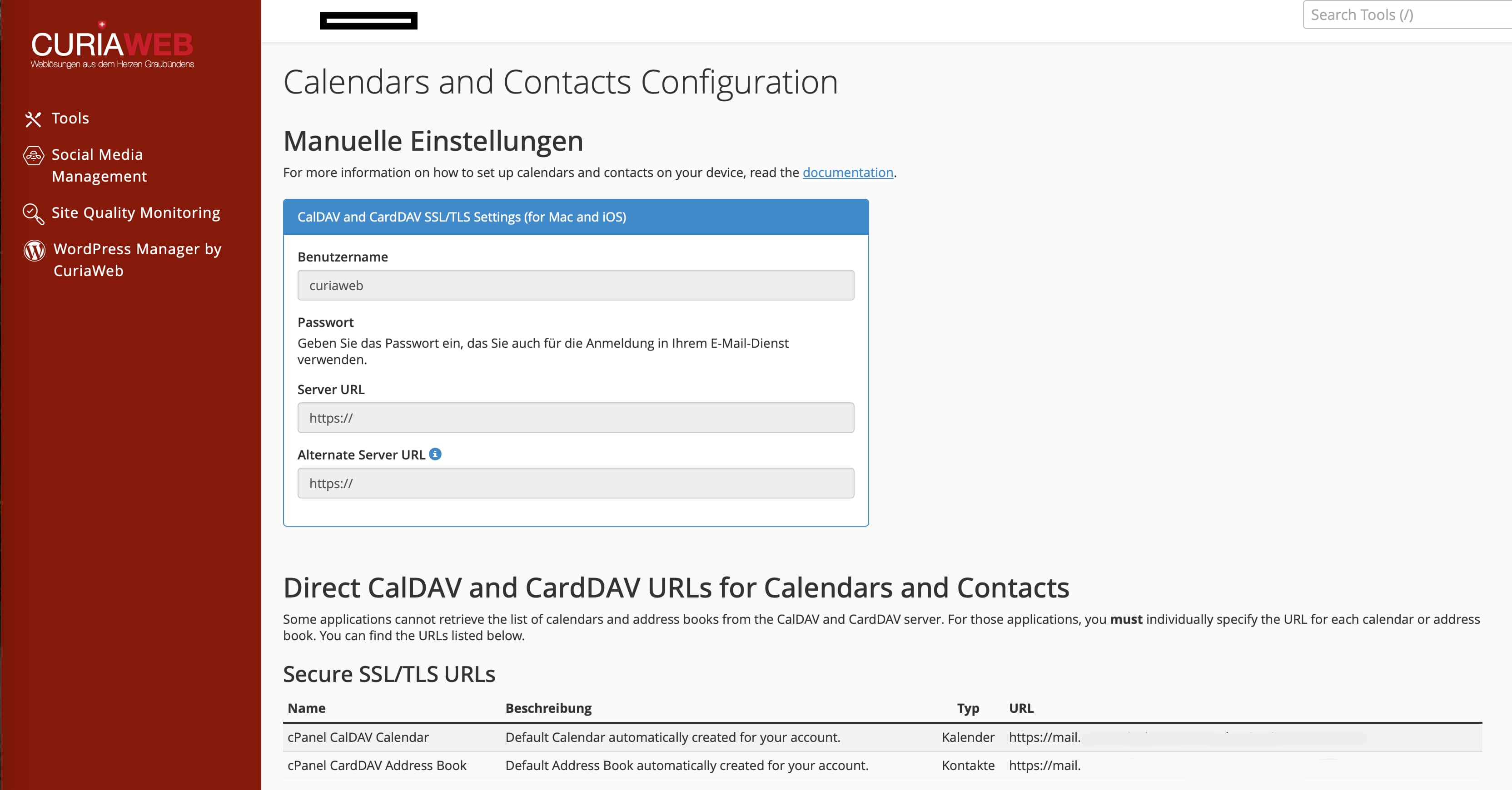 Kalender- und Kontaktkonfiguration