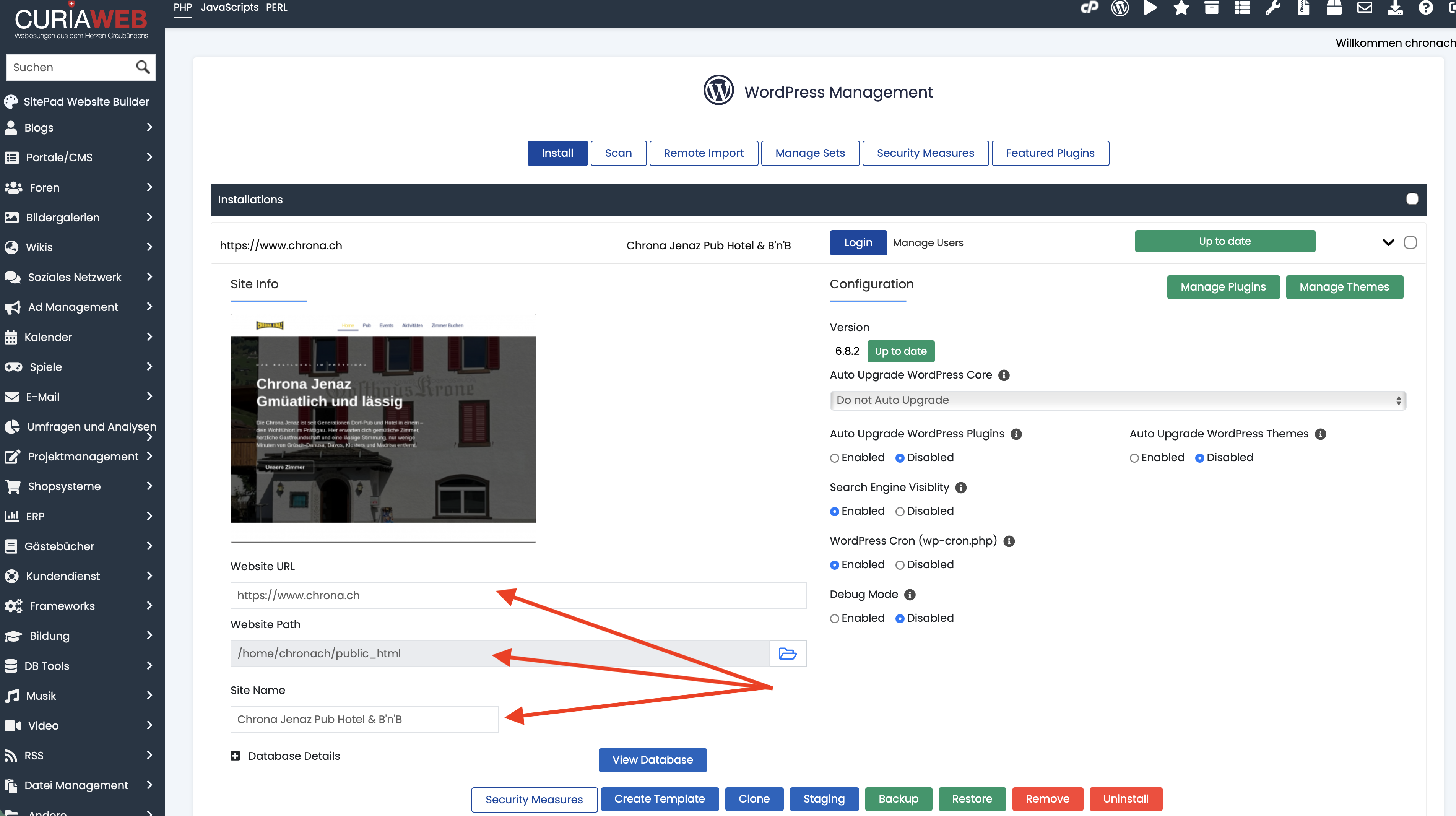 URL-Sitenamen-Einstellung