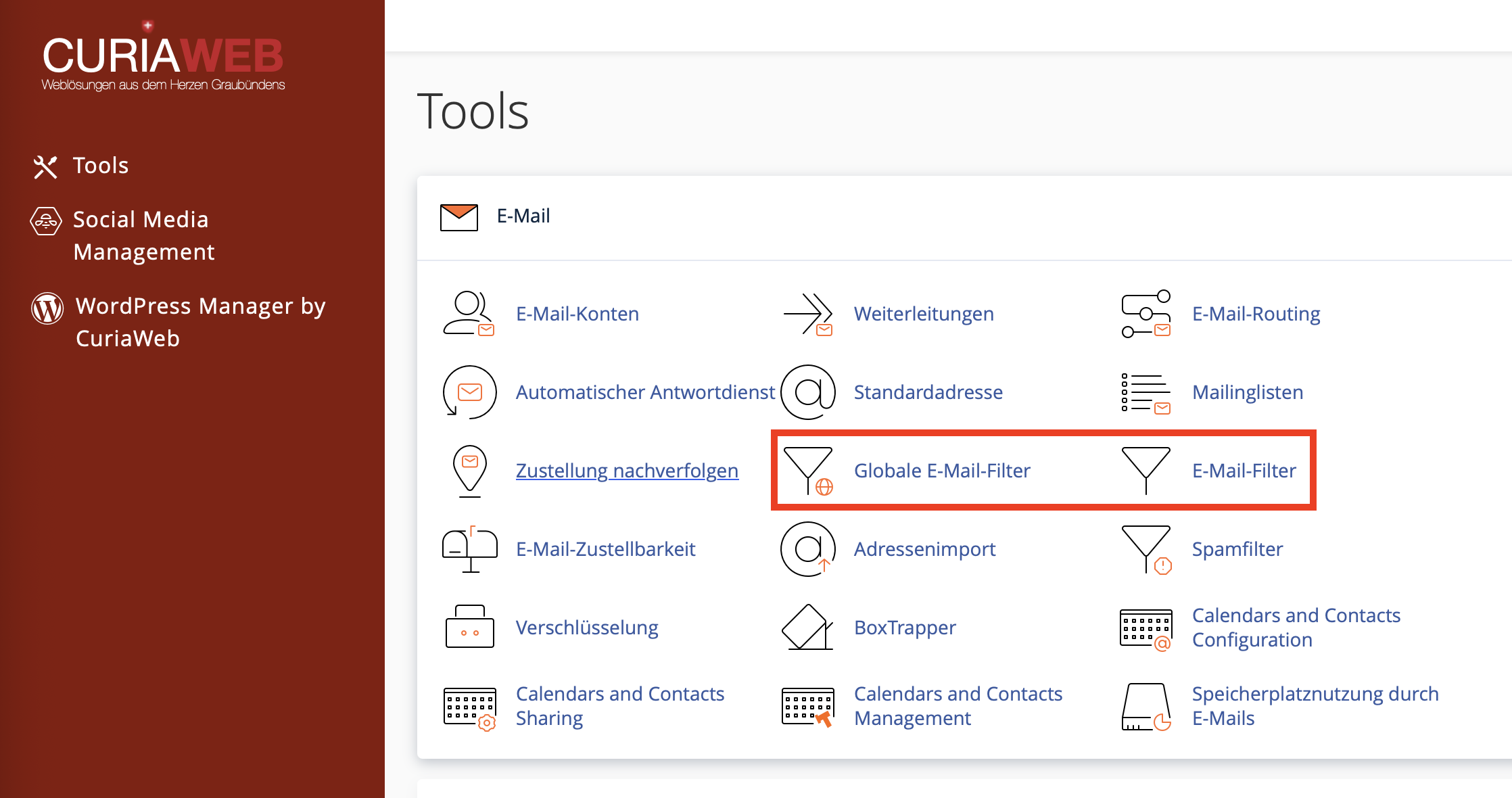 Screenshot E-Mail-Filter