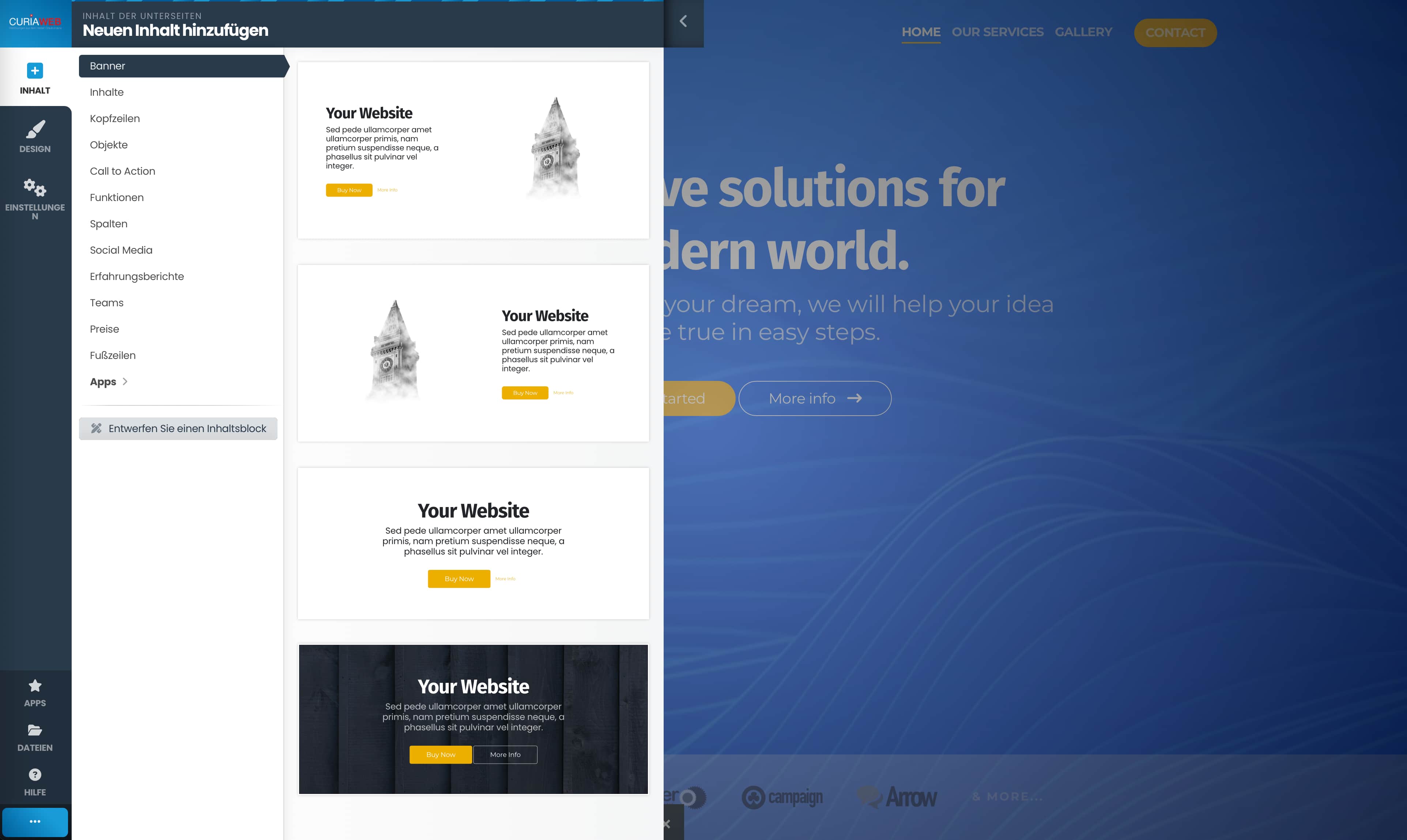 Editor des Kopage Website Builders
