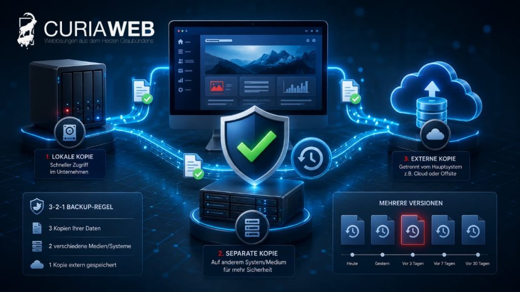 Backup-Strategie für KMU mit mehreren Sicherungskopien und Wiederherstellung