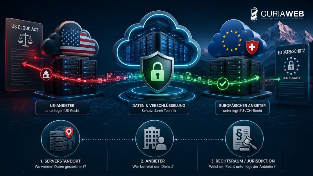 US-Cloud und europäische Hosting-Infrastruktur im Vergleich bei Datenschutz und Datensouveränität