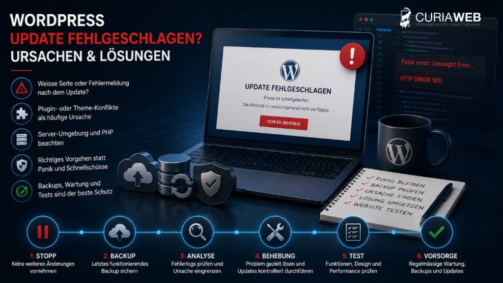 WordPress Update fehlgeschlagen mit Fehlermeldung, Backup und Schritten zur Fehlerbehebung