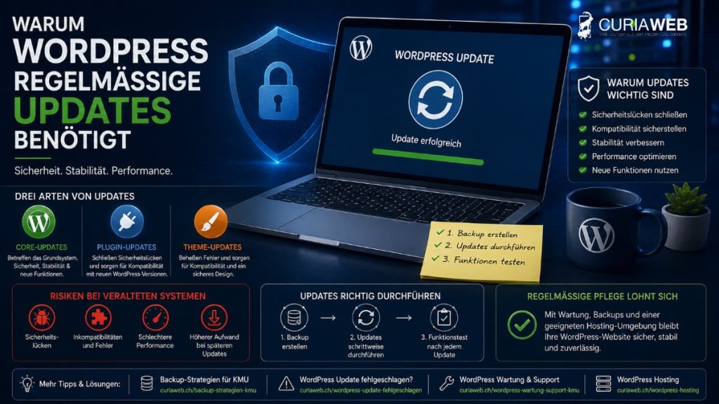 WordPress-Updates für Core, Plugins und Themes mit Hinweisen zu Sicherheit, Backup und Wartung