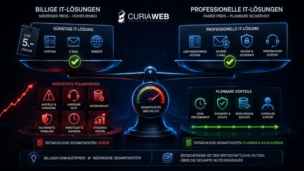 Versteckte Folgekosten billiger IT-Lösungen bei Hosting, E-Mail, Sicherheit und Backups