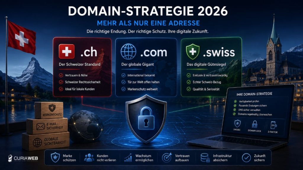 Domain-Strategie für Schweizer Unternehmen mit .ch, .com und .swiss
