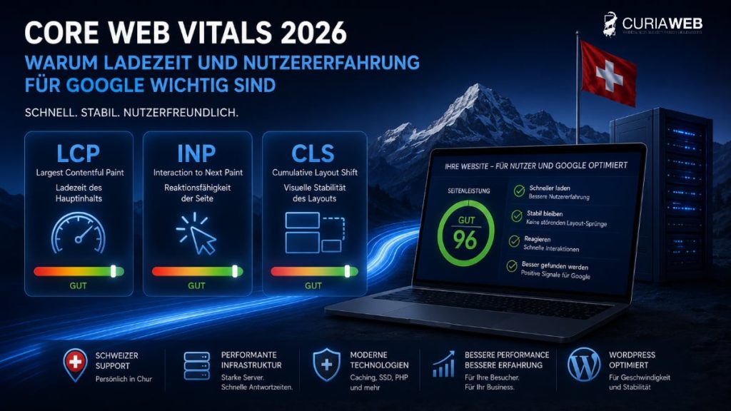Core Web Vitals 2026 mit LCP, INP und CLS zur Messung der Website-Performance
