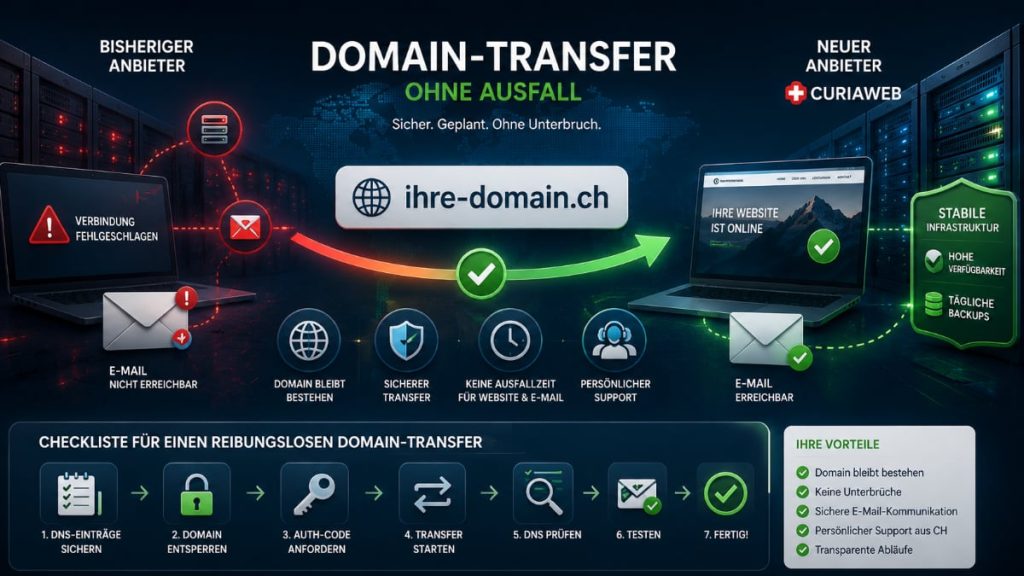 Domain-Transfer ohne Ausfall mit sicherer Übernahme von DNS, Website und E-Mail