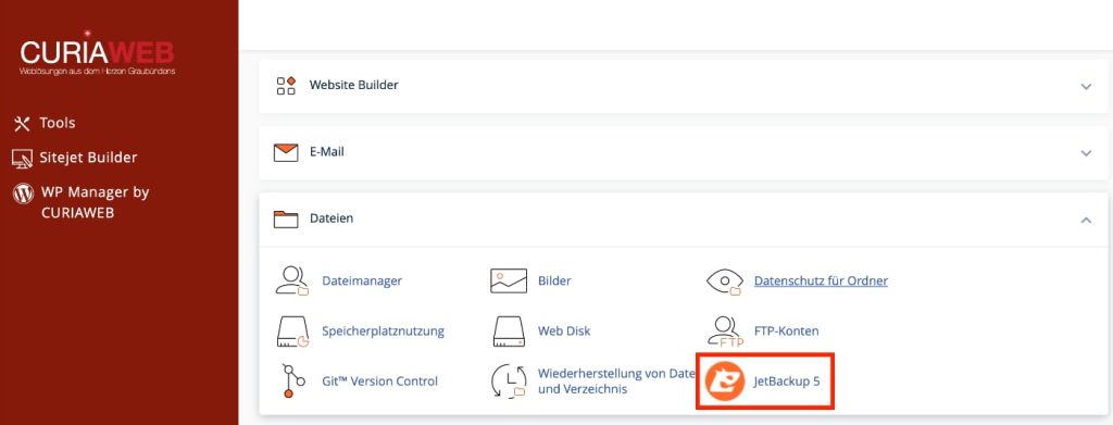 JetBackup 5 Backups im CURIAWEB Hosting anzeigen