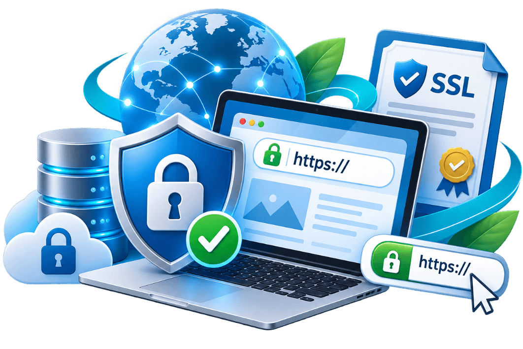 Certificato SSL per la crittografia HTTPS sicura e connessioni protette del sito web
