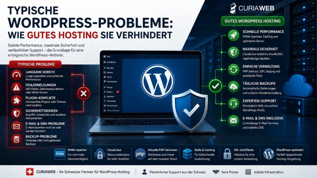 WordPress-Website mit typischen Problemen bei Performance, Sicherheit und Hosting