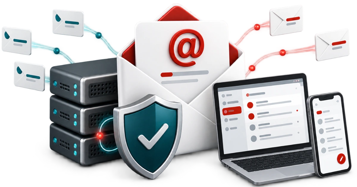 E-Mail-Hosting Schweiz mit eigener Domain, Spamfilter und sicherem Zugriff auf allen Geräten
