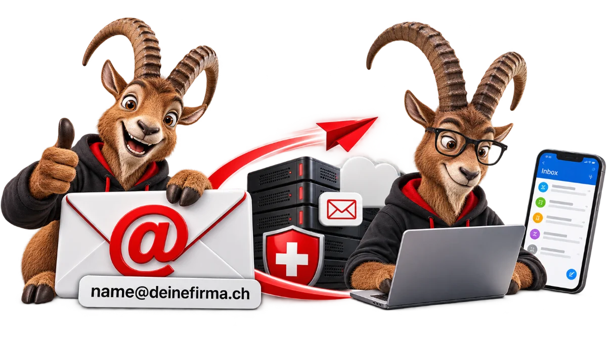 Professionelles E-Mail-Hosting Schweiz mit eigener Domain, sicherem Mailserver und Zugriff auf allen Geräten