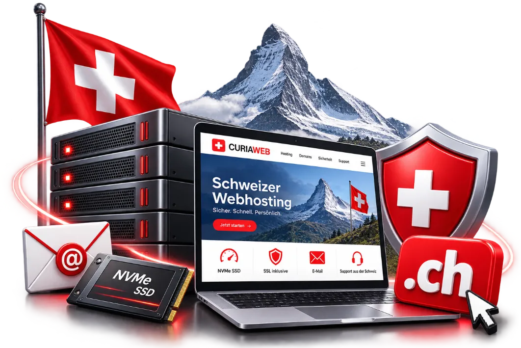 Schweizer Webhosting bei CURIAWEB mit NVMe, SSL, E-Mail und persönlichem Support