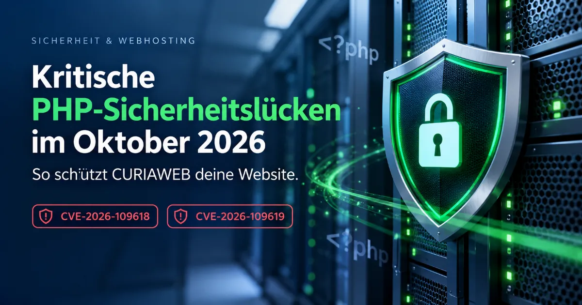 Kritische PHP-Sicherheitslücken im Oktober 2026 – CURIAWEB schützt Websites mit Imunify360 und Web Application Firewall.